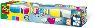 SES CREATIVE - P&acirc;te &agrave; Modeler-Fluo et Brille dans Le Noir 4x90gr, 00461