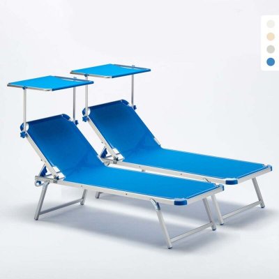 BEACH AND GARDEN DESIGN Set 2 Bains De Soleil En Aluminium Pour La Plage Avec Parasol R&eacute;glable Nettuno, Couleur: Bleu