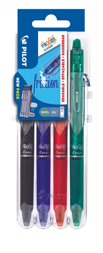 PILOT Set 4 stylos  Pen Frixion Clicker 07 Noir Bleu Rouge et Vert