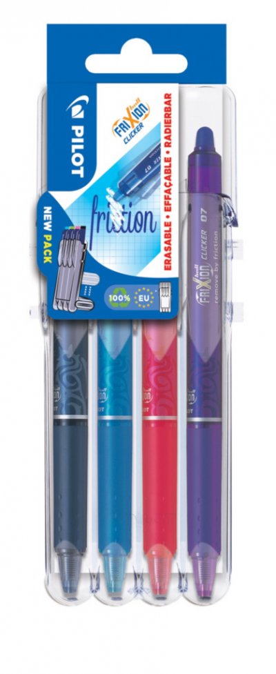 PILOT Set 4 stylos  Pen Frixion Clicker 07 Set2Go Noir Bleu Rouge et Vert