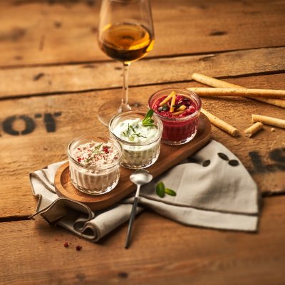 LA ROCHERE Set Ap&eacute;ro avec plateau en accacia en verre transparent