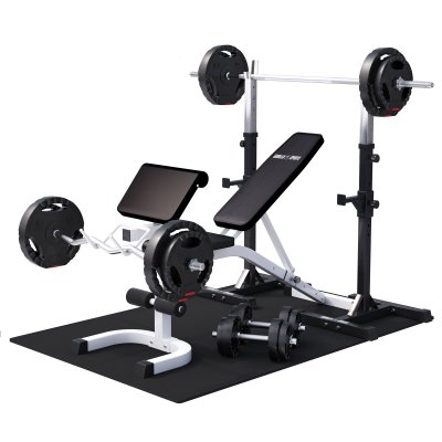 GORILLA SPORTS Set d entrainement complet 48 modules banc repose barre kit d halteres tapis protection