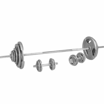 GORILLA SPORTS Set d'halt&egrave;res avec disques &agrave; poign&eacute;es + barre longue 97,5 Kg
