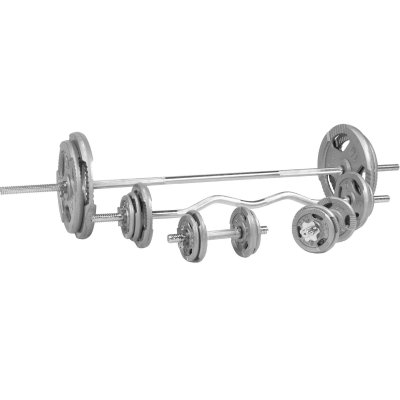 GORILLA SPORTS Set d'halt&egrave;res avec disques &agrave; poign&eacute;es + barre longue + barre curl 105,5 kg