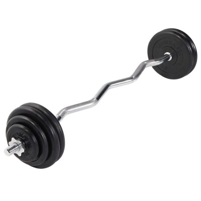 GORILLA SPORTS Set d halteres barre curl disques en fonte revetement caoutchouc 35 kg