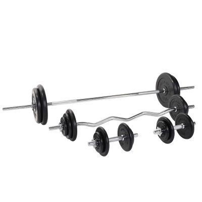 GORILLA SPORTS Set d halteres complet avec disques fonte revetement caoutchouc barres 105 5 kg