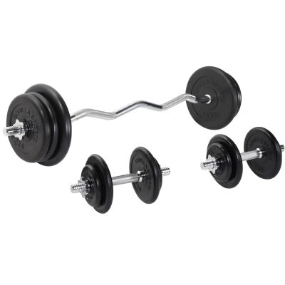 GORILLA SPORTS Set d halteres disques en fonte revetement caoutchouc barre curl 68 kg