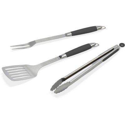 BARBECOOK Set d'ustensiles fourchette + spatule + pince Poivre Noir 