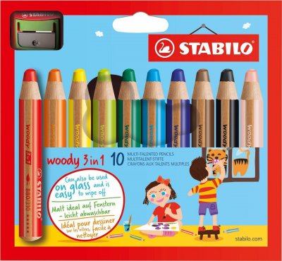 STABILO Set de 10 crayons de couleur  Woody 3 en 1