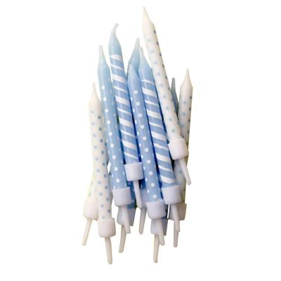 ANNIVERSARY HOUSE Set de 12 bougies bleu &agrave; rayures et pois blancs