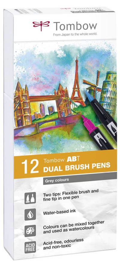 TOMBOW FRANCE & BENELUX Set de 12 feutres Tombow France & Benelux Abt Dual Gris