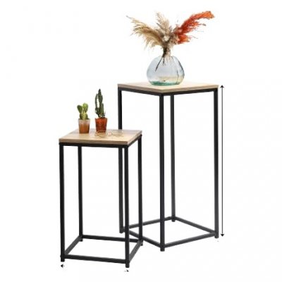 Set de 2 sellettes en bois et m&eacute;tal noir - 34x34x74cm - Noir