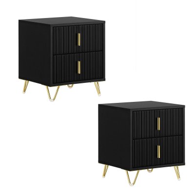 Set de 2 table de chevet &agrave; deux tiroirs noir 40x47x40 cm