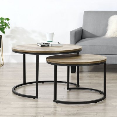 Set de 2 tables basses christchurch rondes gigognes effet bois [en.casa]