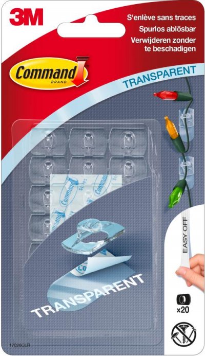 Set de 20 crochets d&eacute;co clip Command Transparent