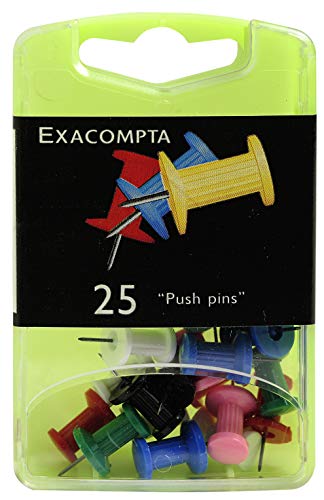 EXACOMPTA Set De 25 &Eacute;pingles Push Pins Hauteur Pointe 7mm Assorties