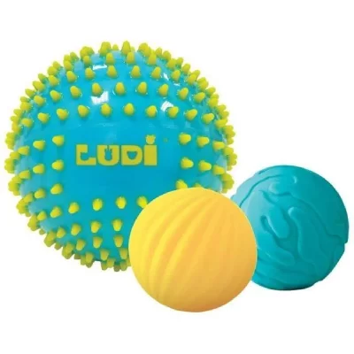LUDI Set de 3 balles sensorielles  Bleu
