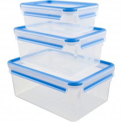 EMSA Set de 3 bo&icirc;tes rectangulaires Clip & Close bleu 1 2,3 3,7 L  