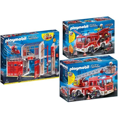 Set De 3 : Caserne De Pompiers + Camion &Agrave; &Eacute;chelle + V&eacute;hicule De Secours
