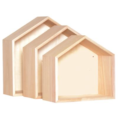 ARTEMIO Set de 3 &eacute;tag&egrave;res maison en bois 30 x 30 cm