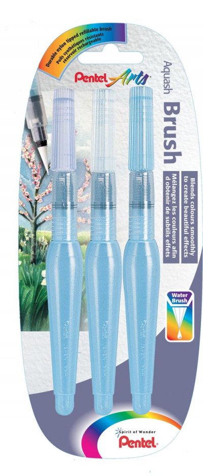 PENTEL Set de 3 pinceaux &agrave; r&eacute;servoir d&rsquo;eau  Arts Aquash Brush