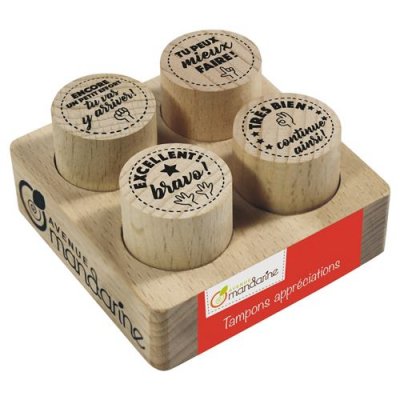 AVENUE MANDARINE Set de 4 tampons en bois Appr&eacute;ciations - Lot de 2