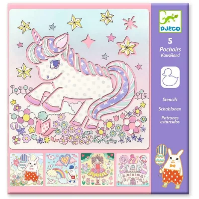 DJECO Set de 5 pochoirs : Kawa&iuml;land aille Unique Coloris Unique