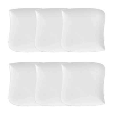 SECRET DE GOURMET Set de 6 assiettes creuses carr&eacute;e design vague - 21 cm x 21 cm - Porcelaine 