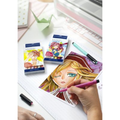 FABER CASTELL Set de 6 Feutres &agrave; l&rsquo;encre Faber-Castell Pitt Artist Pens Manga Kaoiro