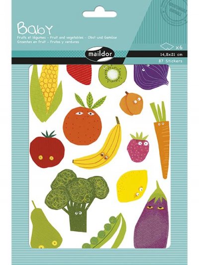 MLDR Set de 6 planches A5 &agrave; gommettes Maildor Baby Fruits et L&eacute;gumes