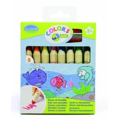 ALADINE Set de 8 crayons de couleurs Jumbo 12,5x1,5cm