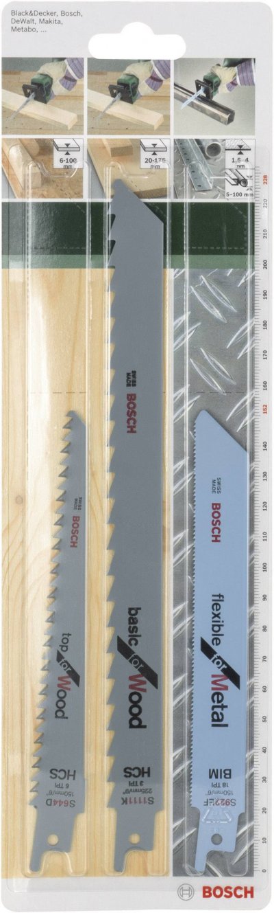BOSCH Set de lames de scie-sabre S 922 EF, S 644 D, S 1111 K  Accessories 2609256715 1 set