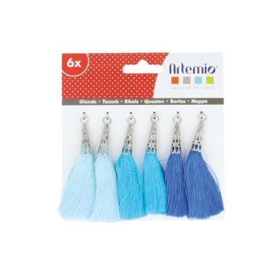 ARTEMIO Set de pompons tassels 8 cm - Camaieu bleu - 6 pcs -  - couleur variant
