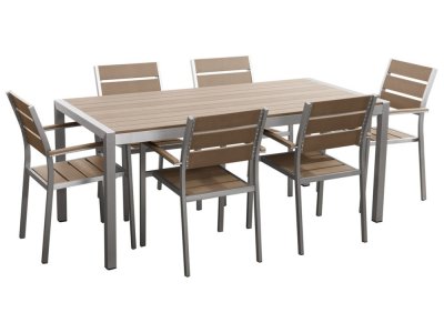 BELIANI Set de salle &agrave; manger 6 personnes en bois synth&eacute;tique bois clair