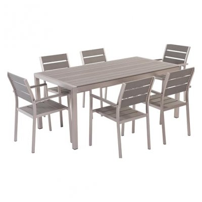 BELIANI Set de salle &agrave; manger 6 personnes en bois synth&eacute;tique gris