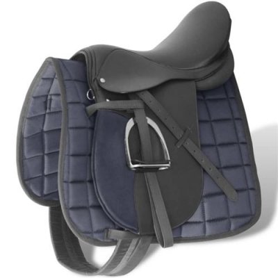 VIDAXL Set de selle &eacute;quitation 17,5 en cuir v&eacute;ritable 12 cm 5 en 1 noir