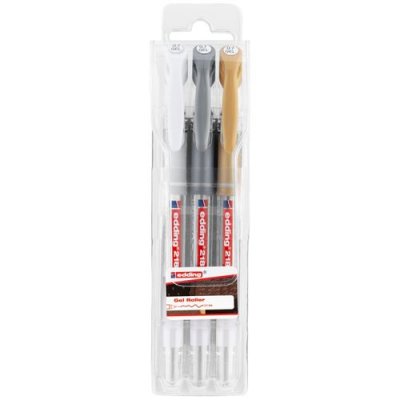 EDDING Set de Stylos Roller Gel  2185 - 0,7 mm - Blanc, Dor&eacute;, Argent - 3 pcs