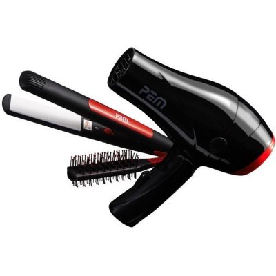 PEM Set de voyage - S&egrave;che cheveux + Lisseur + Brosse &agrave; cheveux deux sens 