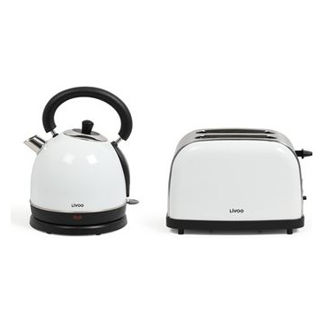 LIVOO Set petit d&eacute;jeuner vintage en acier inoxydable blanc
