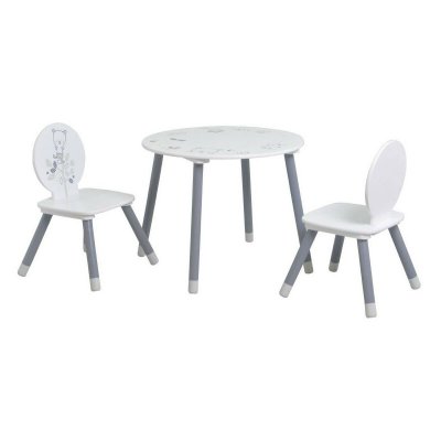 M&S Set table + 2 chaises ""Bear"" - 60 x 50 x 60 cm - Coloris blanc et gris