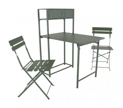 PROLOISIRS Set table avec 2 chaises pliantes Balcon en acier - vert - 