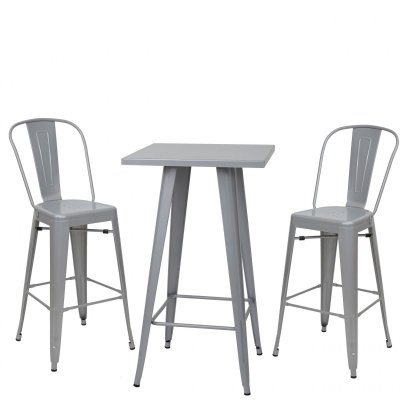 Set table mange-depout e 2x tabouret de bar MENDLER HWC-A73 design industriel gris