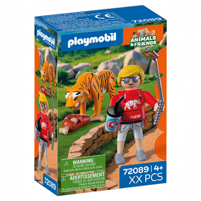 Set zoo Playmobil 72089 Tigre et visiteur avec figurines et accessoires Multicolore - Neuf