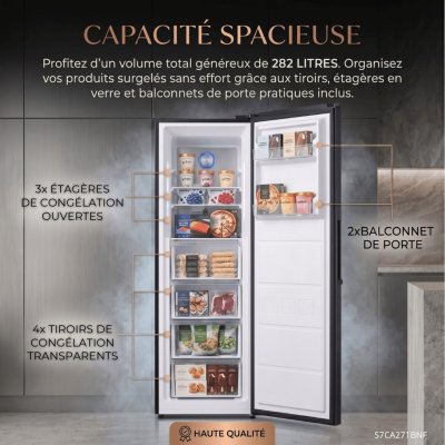 7 SEVENSTARS Sevenstars Cong&eacute;lateur Armoire S7ca271bnf 282 Litres Froid Ventil&eacute; Noir Bross&eacute;
