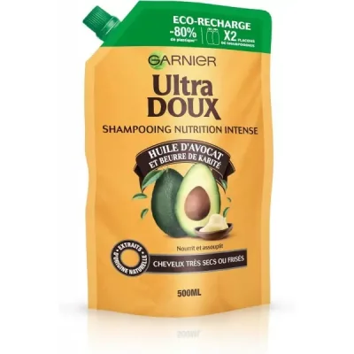 GARNIER Shampoing Nutrition Intense Huile D'avocat&Beurre De Karit&eacute; Ultra Doux - La Recharge De 500ml