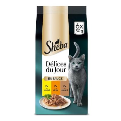 SHEBA  D&eacute;lices Du Jour 72 Sachets Poulet Dinde En Sauce Pour Chat 50g (12x6)