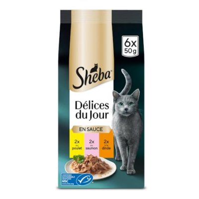 SHEBA  D&eacute;lices Du Jour Sachets Fra&icirc;cheur En Sauce - 3 Vari&eacute;t&eacute;s - Pour Chat - 6 X 50 G (X12)