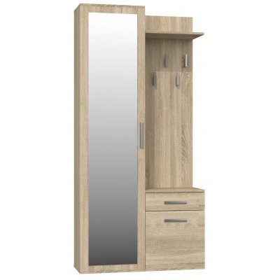 SHEILA - Vestiaire avec miroir entr&eacute;e - Armoire + porte-manteau Sonoma