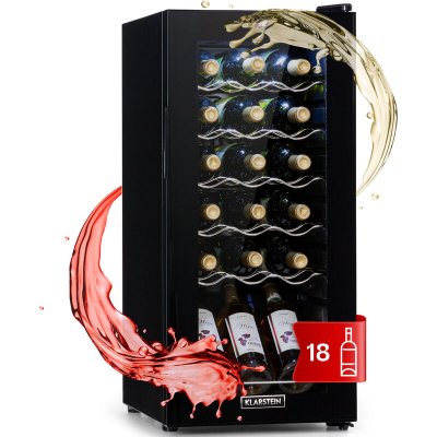 KLARSTEIN Shiraz 18 Slim Uno, Cave &agrave; vin r&eacute;frig&eacute;r&eacute;e compacte 50 L / 18 bouteilles, classe G - Noire