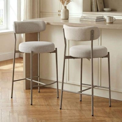 Sicaan Lot De 2 Tabourets De Bar Contemporains Gaby En Tissu Chenille Beige